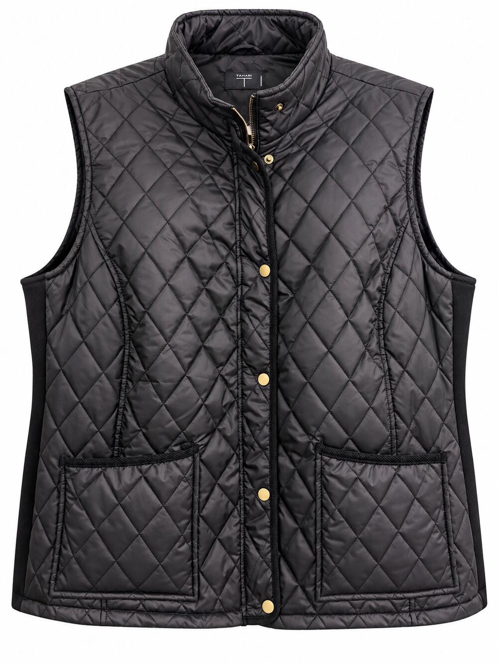 Tahari Woman Plus Size 3X Black Diamond Quilted Vest Zip Snap Pockets NWT